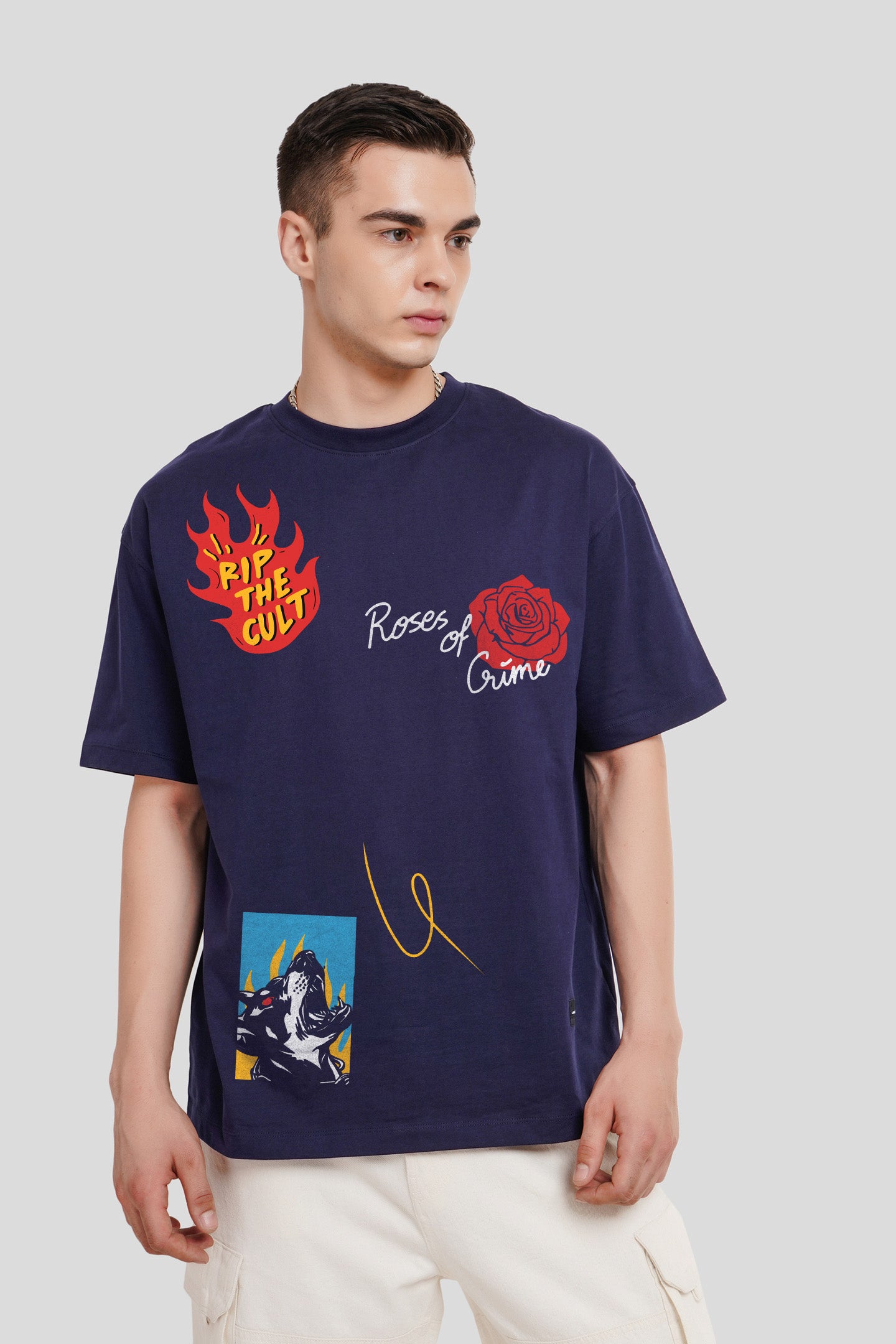 Rip The Cult Navy Blue Printed T-Shirt