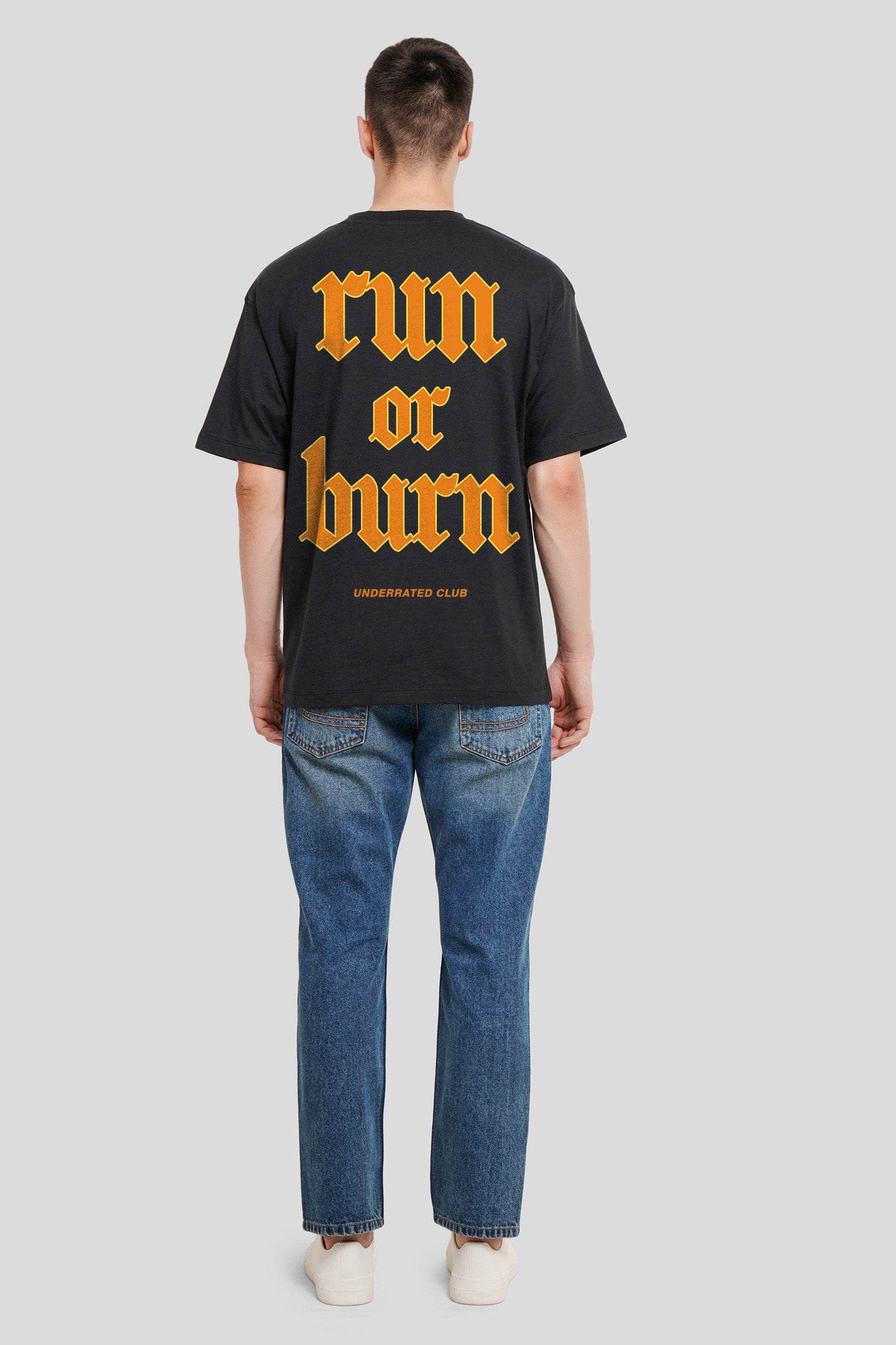 Run Or Burn Black Oversized Fit T-Shirt Men