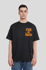 Run Or Burn Black Oversized Fit T-Shirt Men