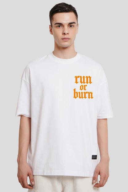 Run Or Burn White Baggy Fit T-Shirt Men Pic 1