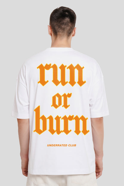 Run Or Burn White Baggy Fit T-Shirt Men Pic 2