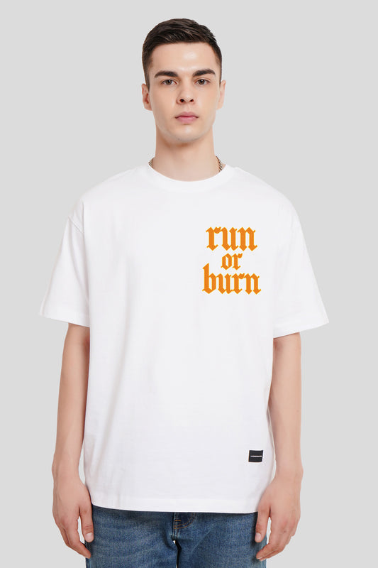 Run Or Burn White Oversized Fit T-Shirt Men Pic 1