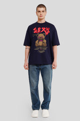 Sesy Me Navy Blue Printed T Shirt Men Baggy Fit With Front And Back Design Pic 1
