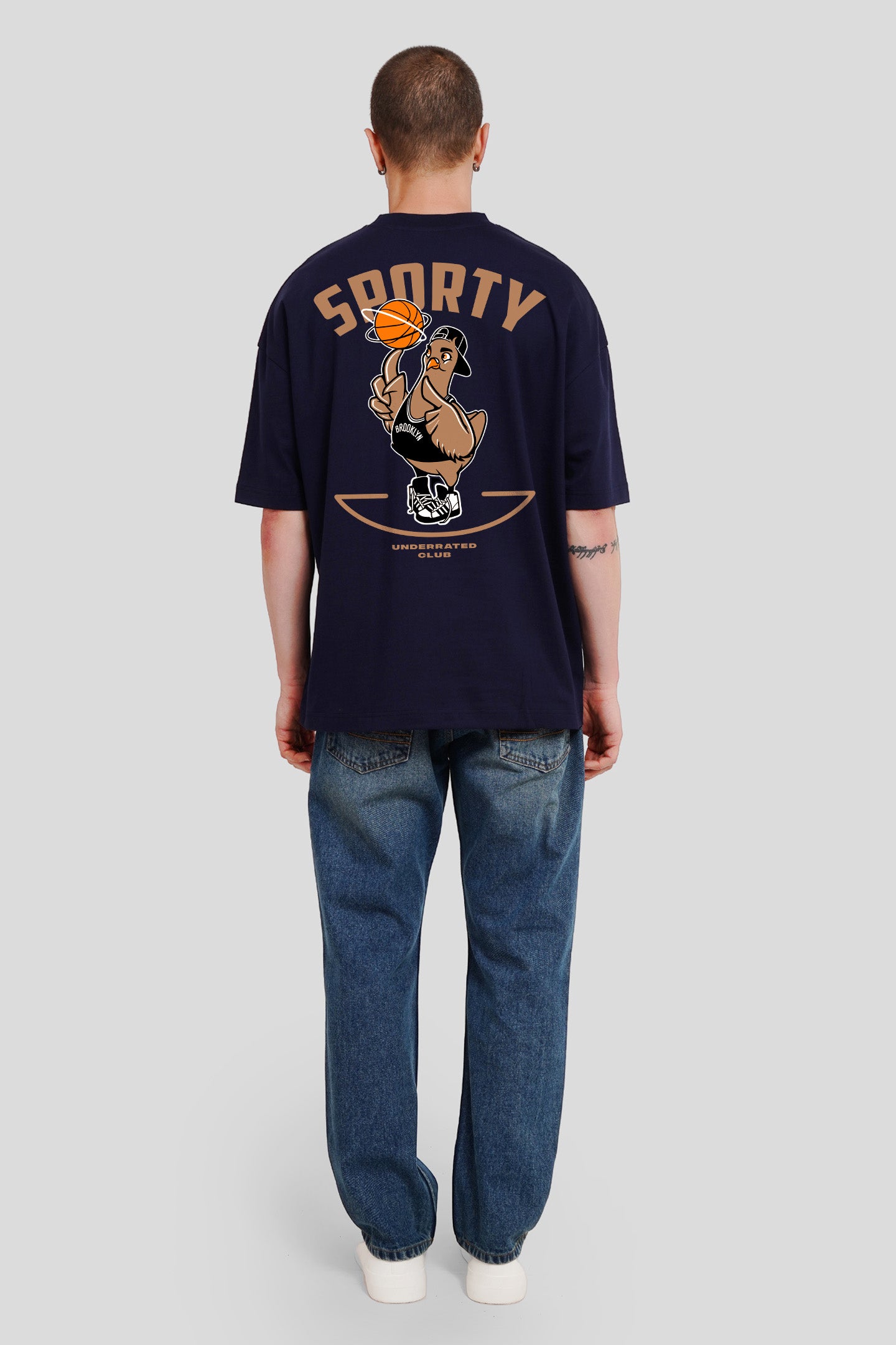 Sporty Navy Blue Printed T-Shirt