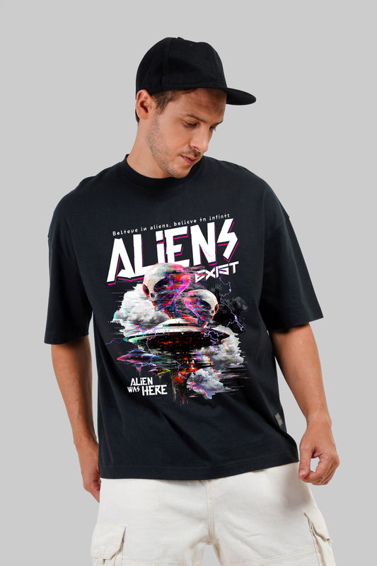 Aliens Exist Black Baggy Fit T-Shirt Men