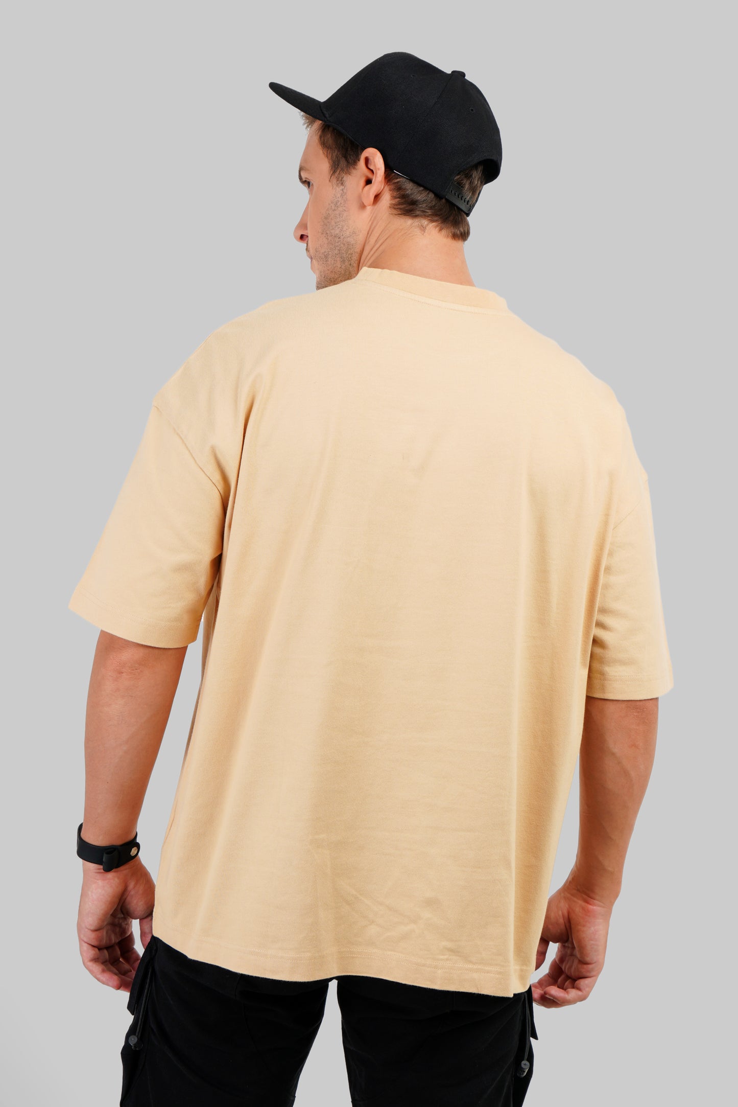 Underrated Typographic Beige Baggy Fit T-Shirt Men Pic 2