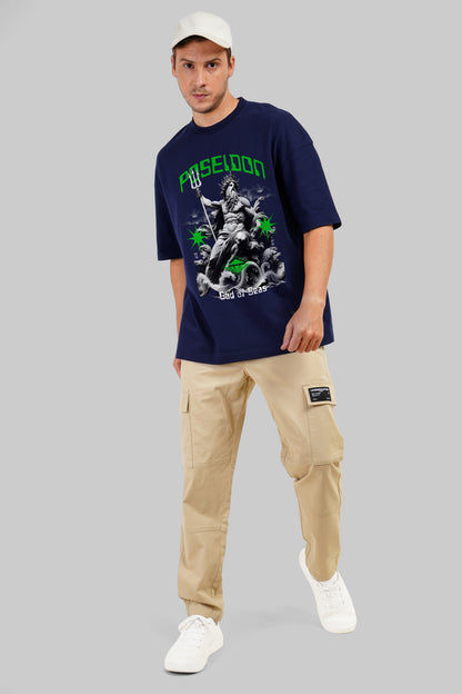 Poseidon God Of The Seas Navy Blue Baggy Fit T-Shirt Men