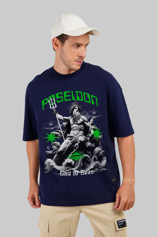 Poseidon God Of The Seas Navy Blue Baggy Fit T-Shirt Men