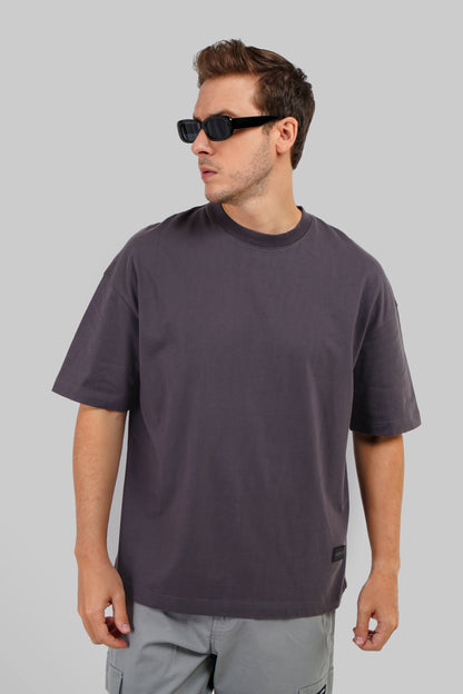 Solid Dark Grey Half Sleeves T-Shirt For Men Baggy Fit