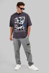 Gangsta Actions Not Words Dark Grey Baggy Fit T-Shirt Men