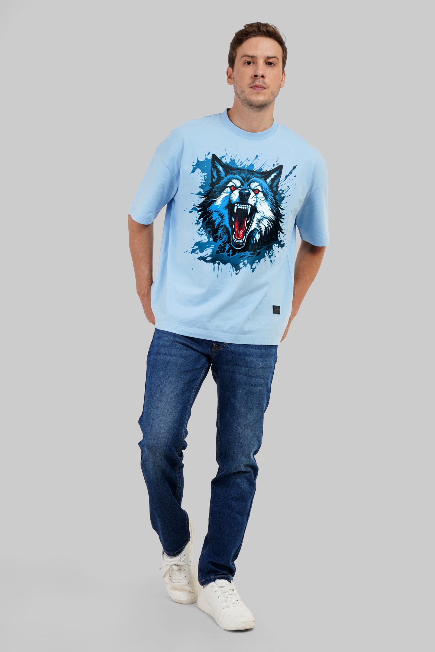 Alpha Wolf Sky Blue Baggy Fit T-Shirt Men