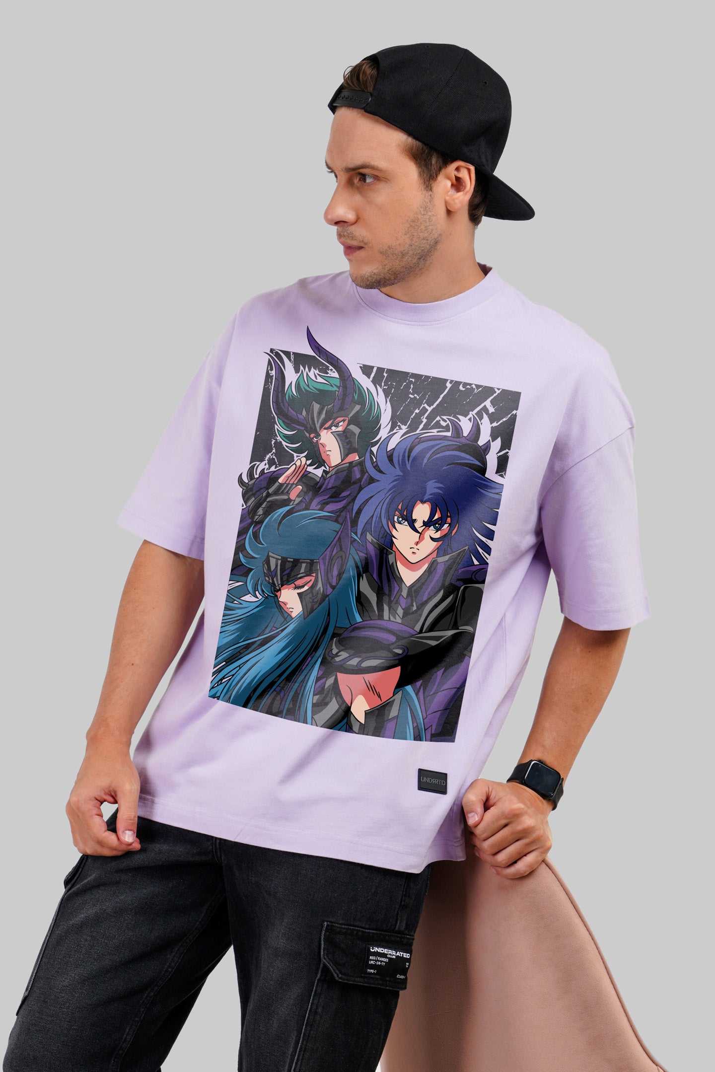 Anime Squad Lavender Baggy Fit T-Shirt Men Pic 1