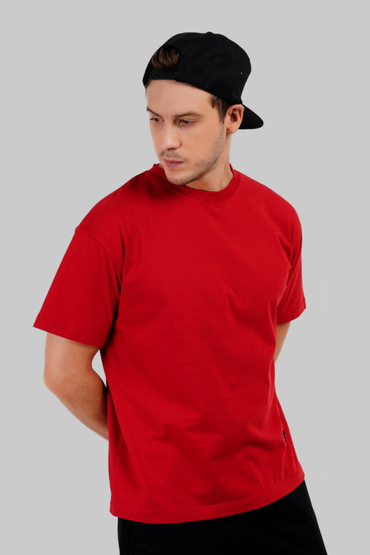 Solid Red Half Sleeves T-Shirt For Men Oversized Fit Pic 1