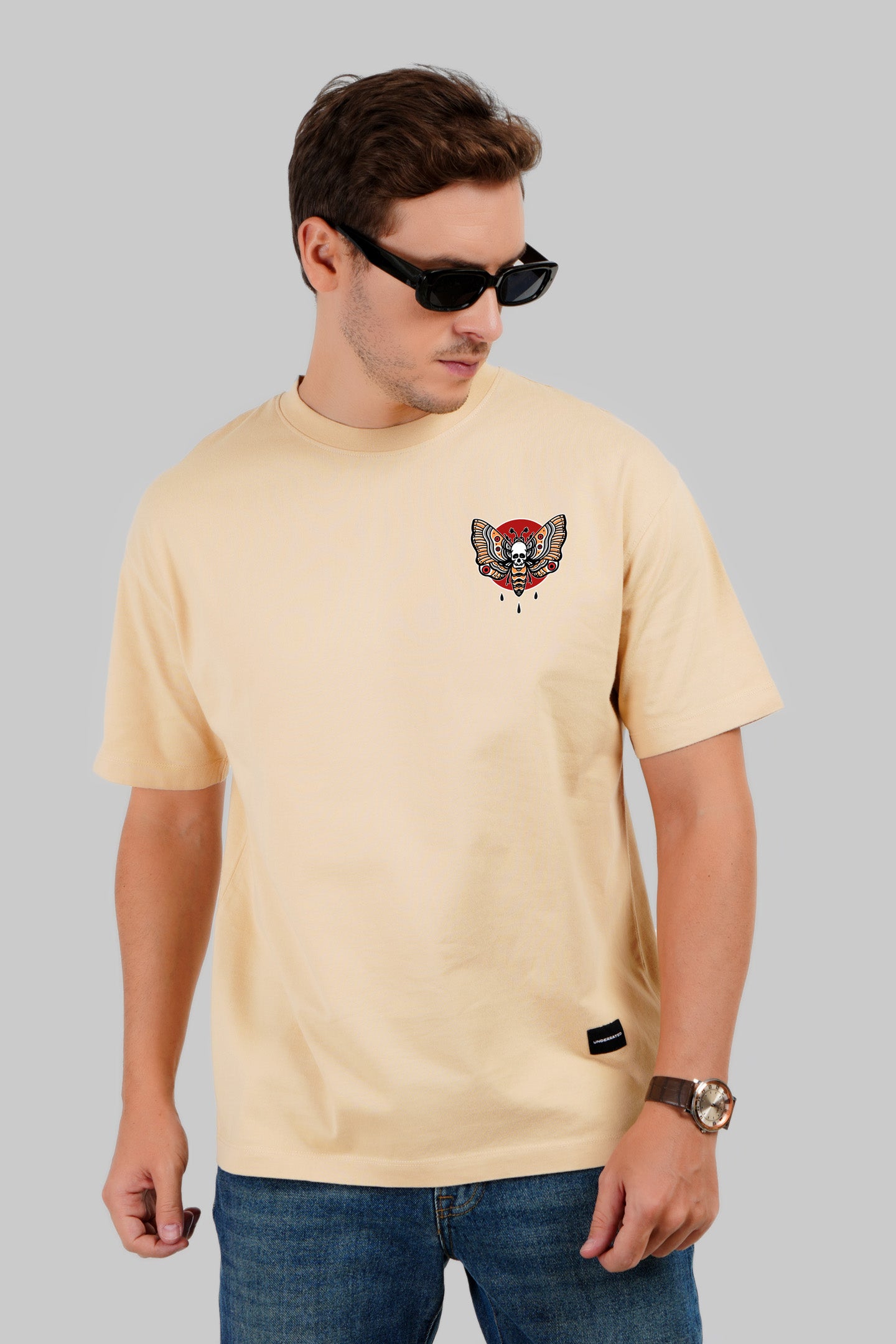 Culture Graphic Beige Oversized Fit T-Shirt Men