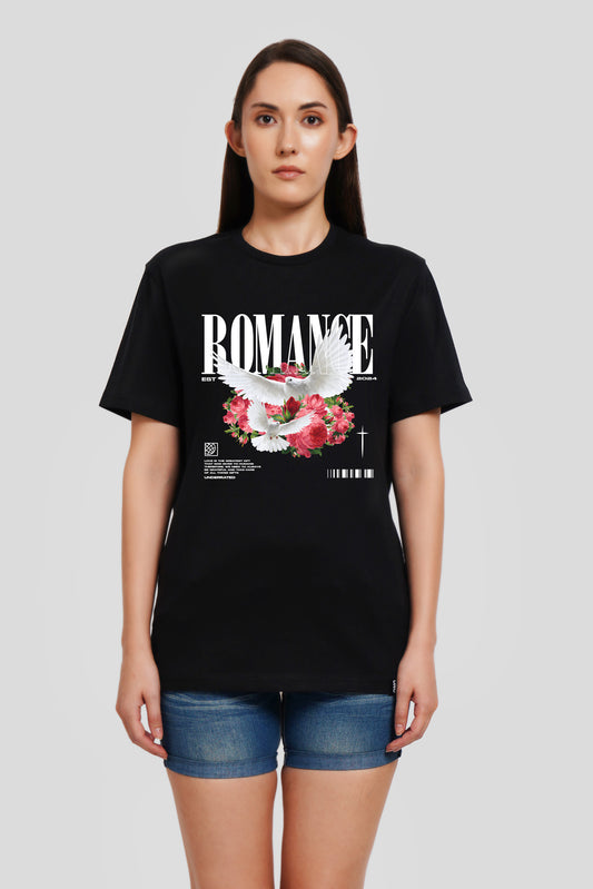 Romance Black Printed T-Shirt Women Boyfriend Fit