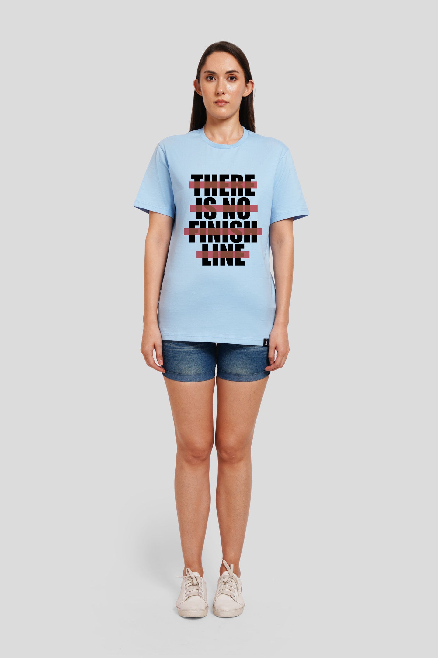 There Is No Finish Line Powder Blue Printed T-Shirt Women Boyfriend Fit