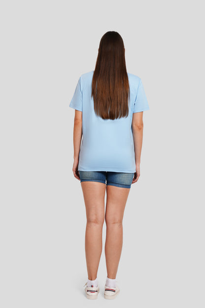 Rocketo Powder Blue Printed T Shirt Women Boyfriend Fit With Front Design Pic 4