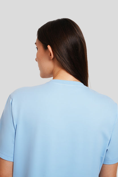 Rocketo Powder Blue Printed T Shirt Women Boyfriend Fit With Front Design Pic 2