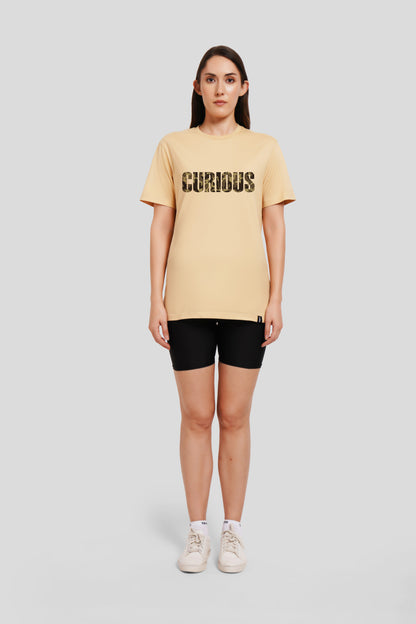 Curious Beige Printed T Shirt Women Boyfriend Fit With Front Design Pic 4