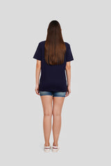Real Boss Navy Blue Printed T Shirt Women Boyfriend Fit With Front Design Pic 4