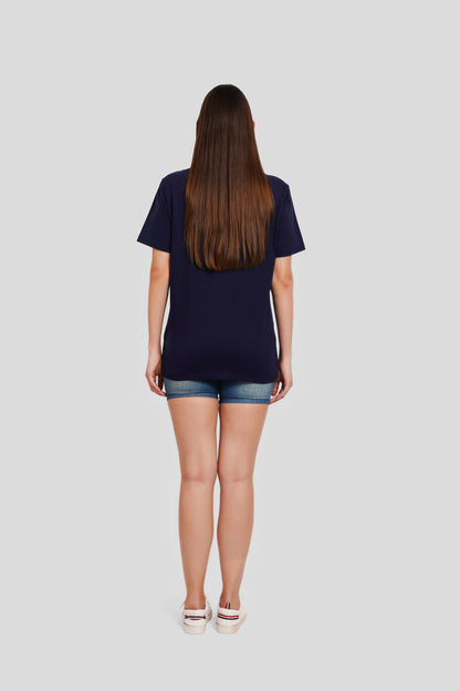 90 Gem Navy Blue Printed T Shirt Women Boyfriend Fit With Front Design Pic 4