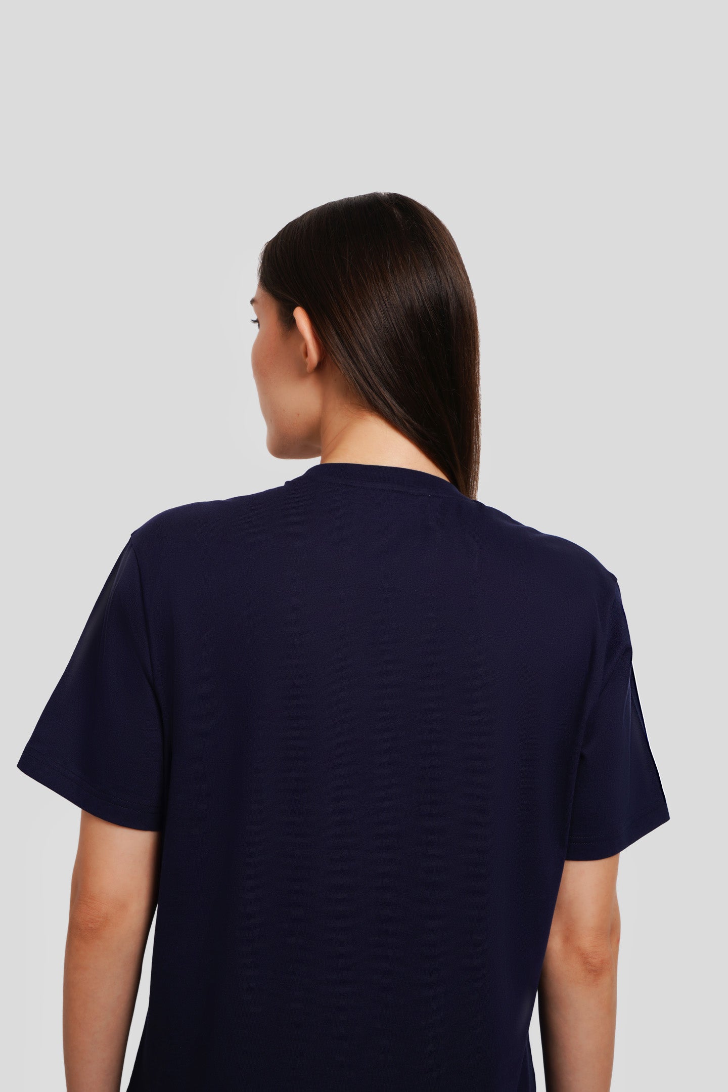 90 Gem Navy Blue Printed T Shirt Women Boyfriend Fit With Front Design Pic 2