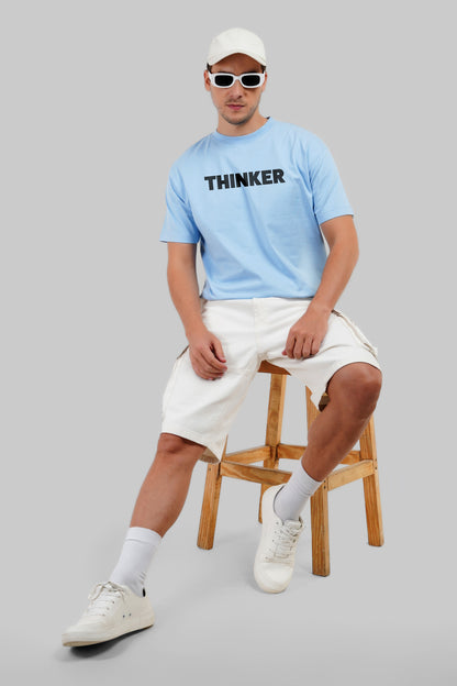 Thinker Sky Blue Oversized Fit T-Shirt Men Pic 2