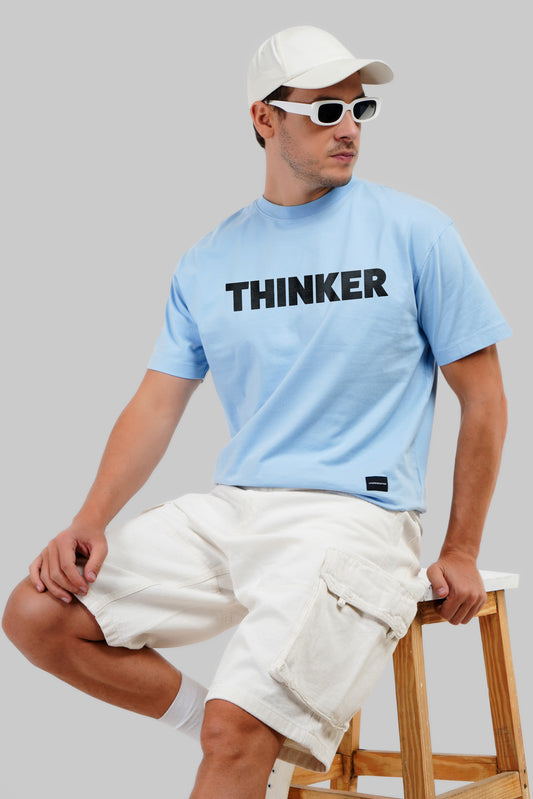 Thinker Sky Blue Oversized Fit T-Shirt Men Pic 1