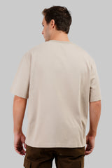 Beige Neck Logo Print Oversized T-Shirt For Men