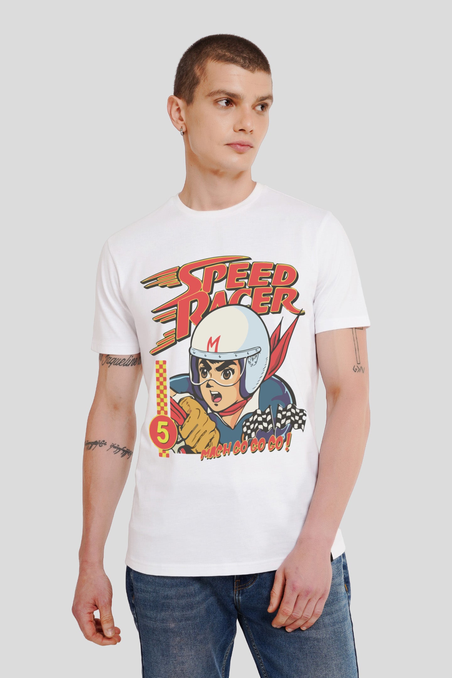 Street Racer White Regular Fit T-Shirt Men