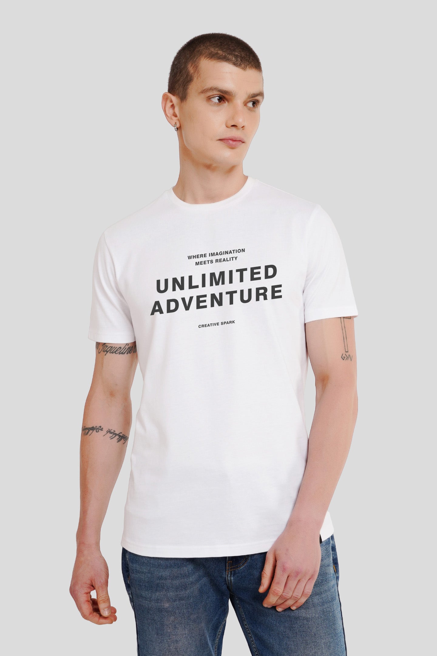Unlimited Adventure White Regular Fit T-Shirt Men Pic 1