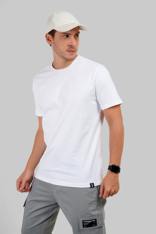 Solid White Half Sleeves T-Shirt For Men Regular Fit