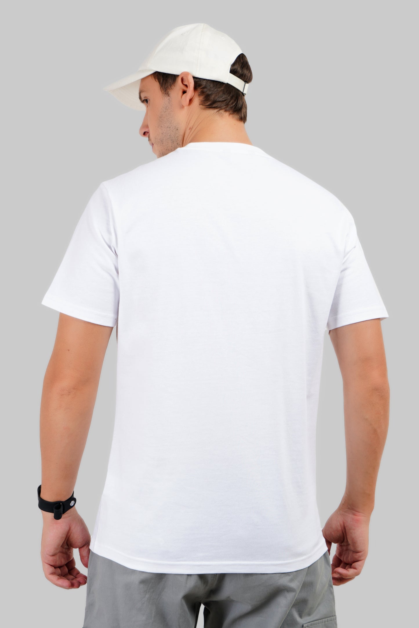 Solid White Half Sleeves T-Shirt For Men Regular Fit Pic 2