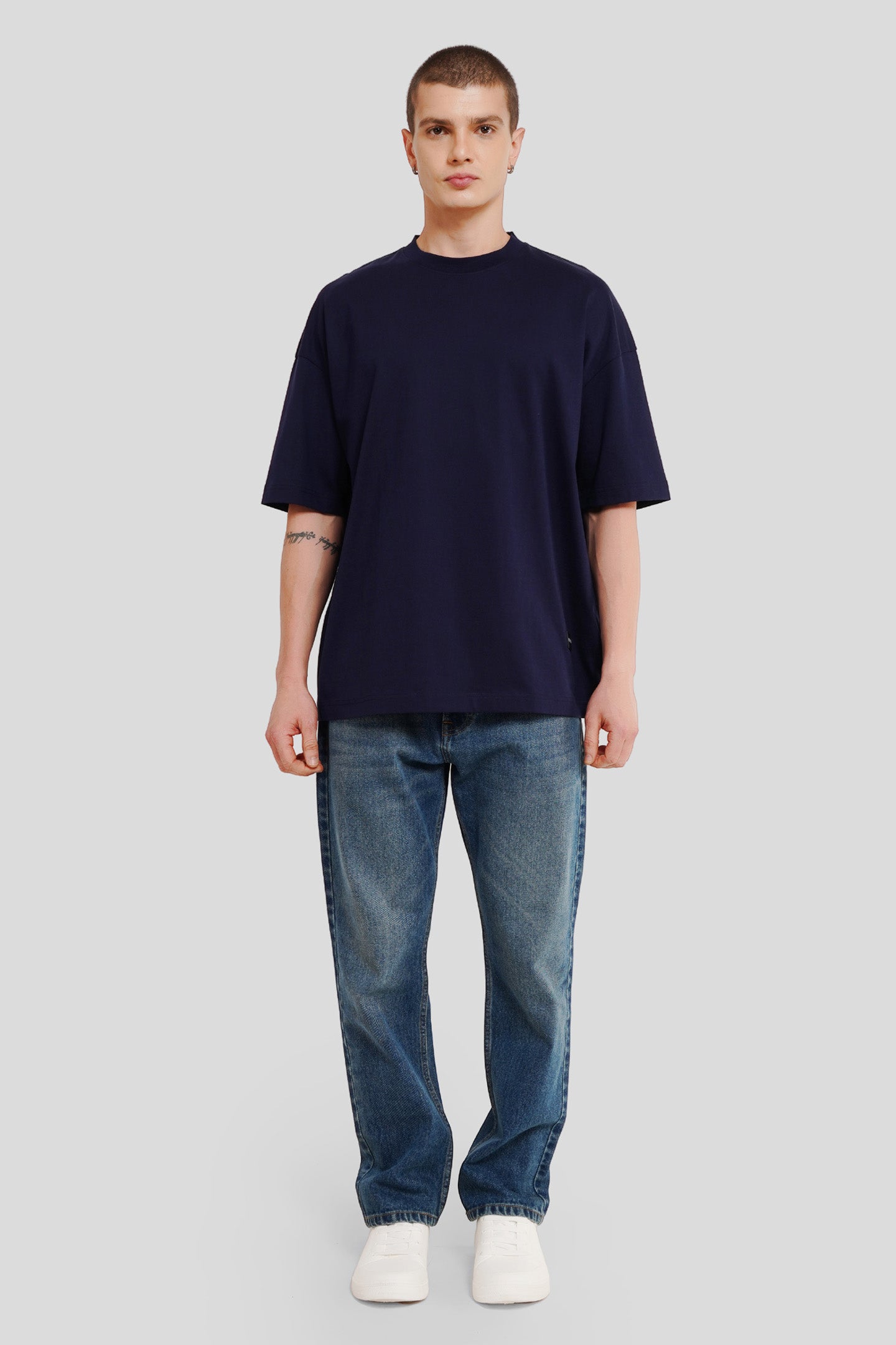 Only Good Vibe Navy Blue Baggy Fit T-Shirt Men Pic 5