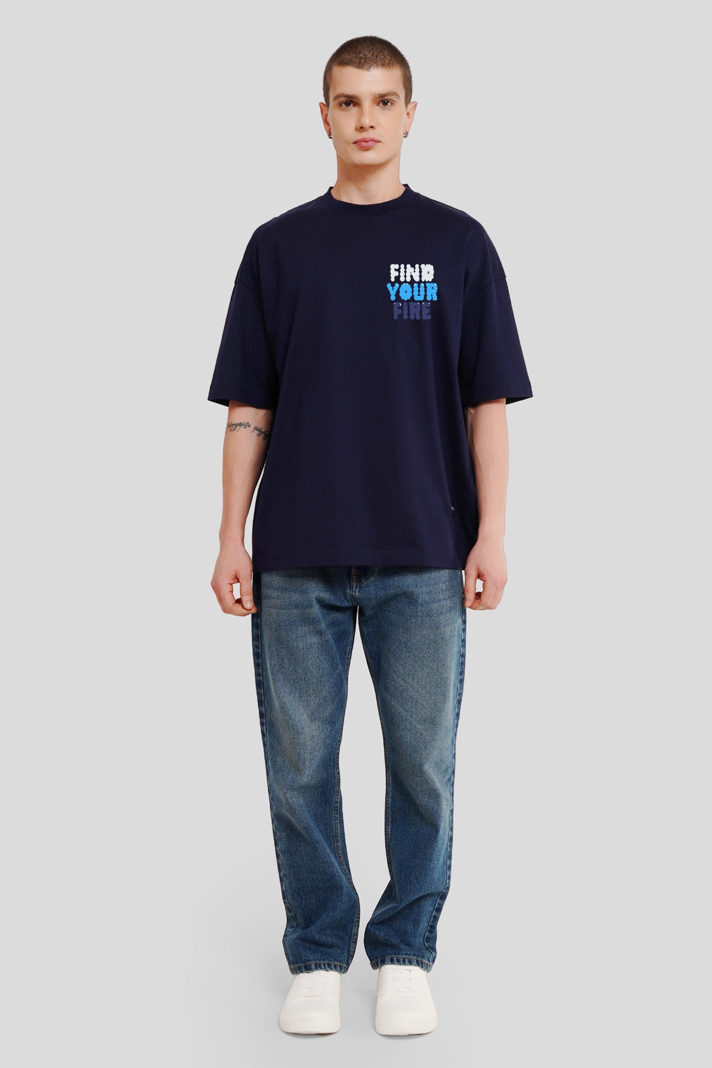 Find Your Fire Navy Blue Baggy Fit T-Shirt Men