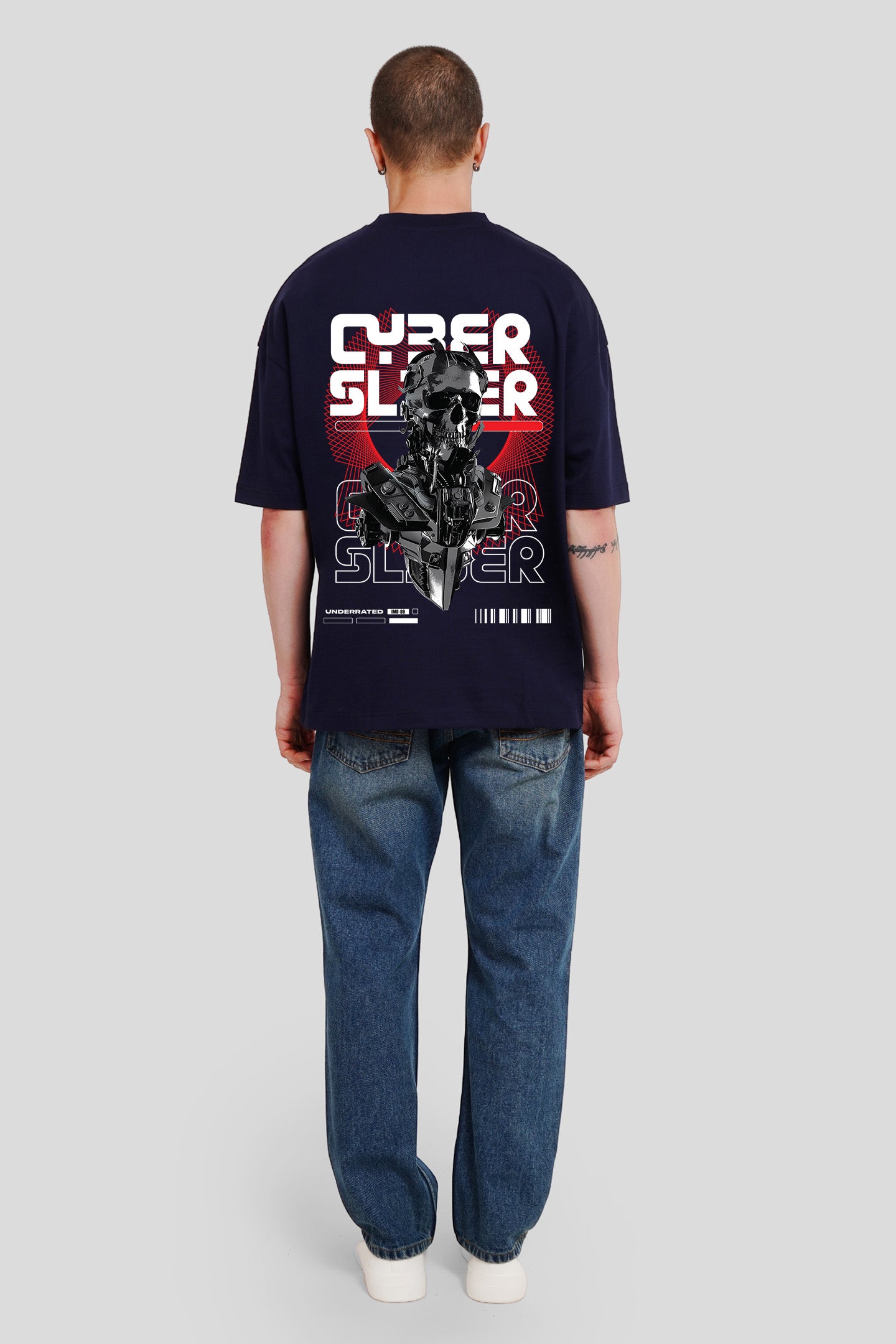 Cyber Slider Navy Blue Printed T Shirt Men Baggy Fit With Front And Back Design Pic 5
