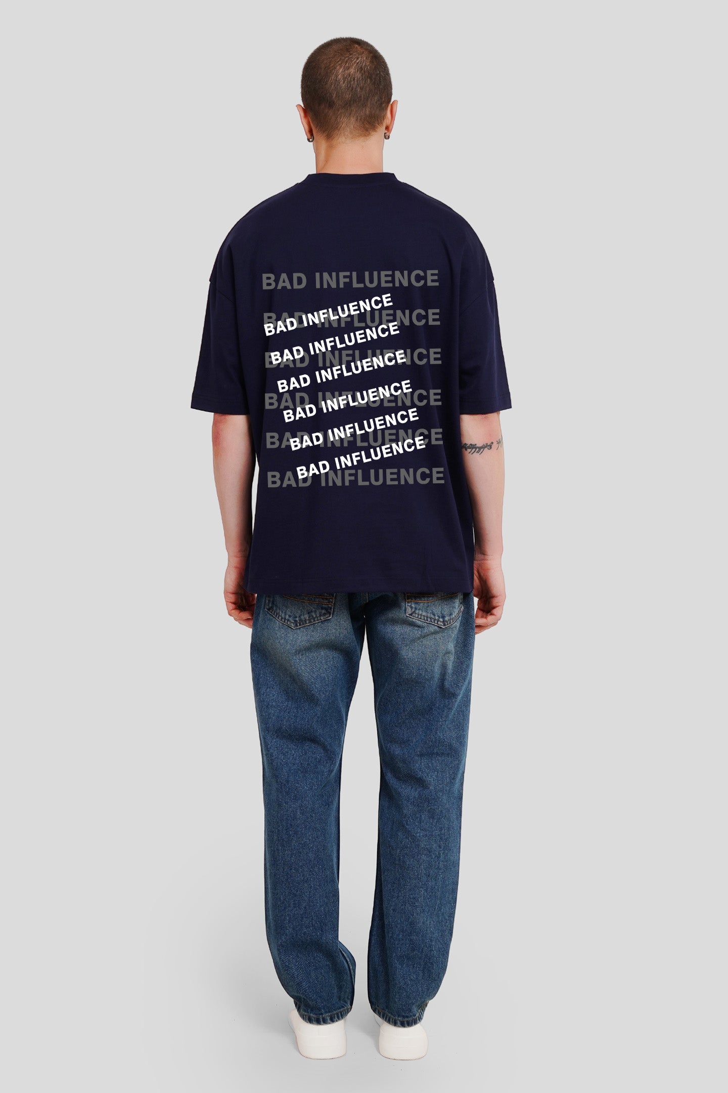 Bad Influence Navy Blue Baggy Fit T-Shirt Men