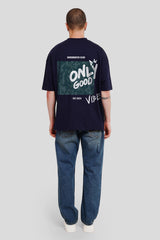 Only Good Vibe Navy Blue Baggy Fit T-Shirt Men Pic 4