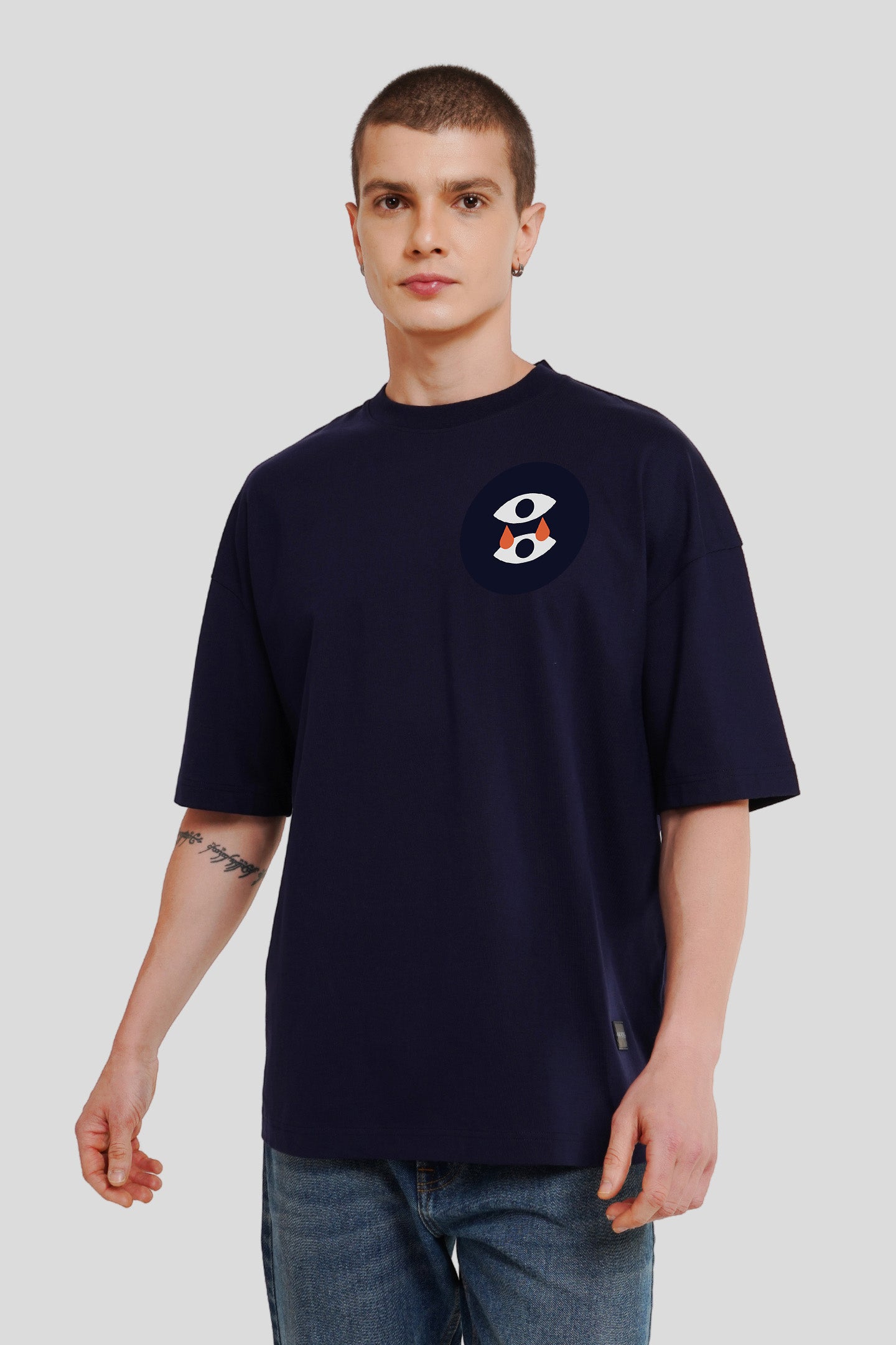 Italian Art Design Navy Blue Printed T-Shirt