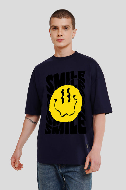 Smile Navy Blue Printed T-Shirt