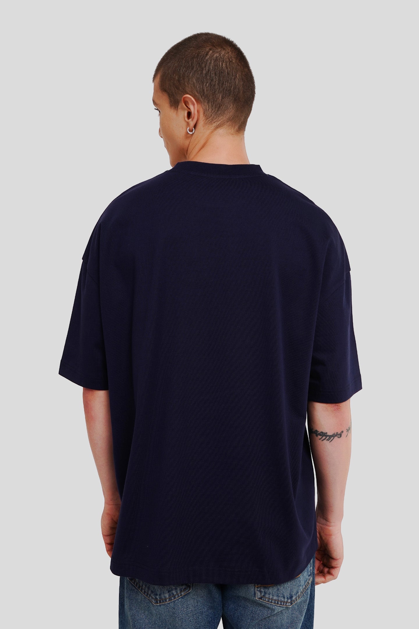 All I Want Navy Blue Printed T Shirt Men Baggy Fit With Front Design Pic 2