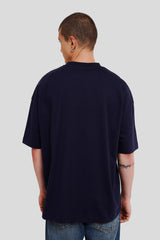 Intense Feelings Navy Blue Printed T Shirt Men Baggy Fit With Front Design Pic 2