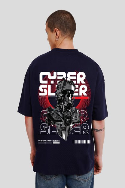 Cyber Slider Navy Blue Printed T Shirt Men Baggy Fit With Front And Back Design Pic 2