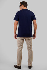 Solid Navy Blue Half Sleeves T-Shirt For Men Regular Fit