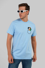 Parrot Pocket Graphic Light Blue Regular Fit T-Shirt Men