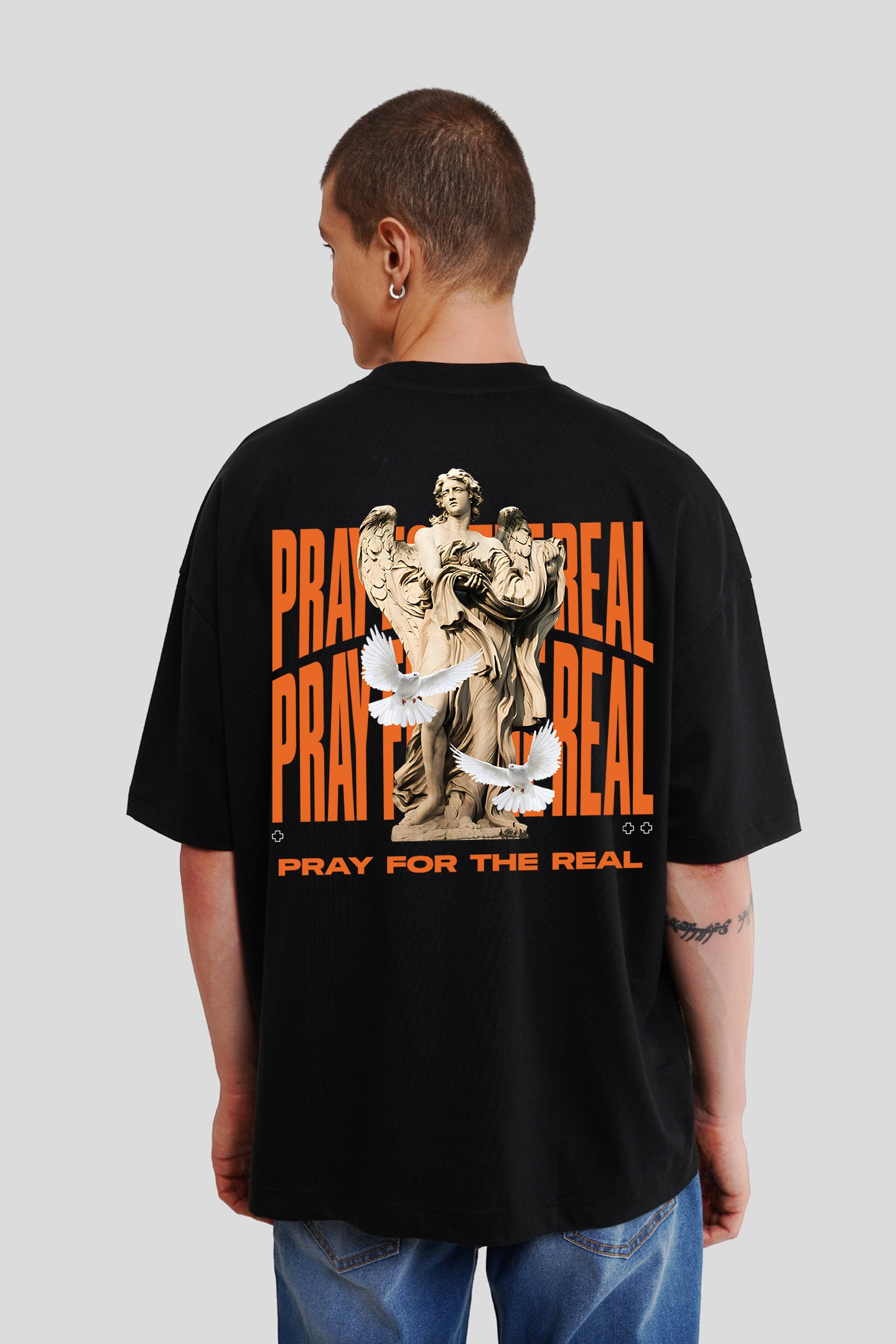 Pray For The Real Black Printed T Shirt Men Baggy Fit Pic 1