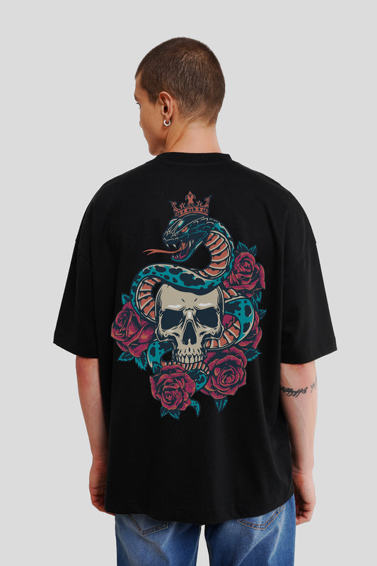 Skull Snake Black Printed T-Shirt Men Baggy Fit