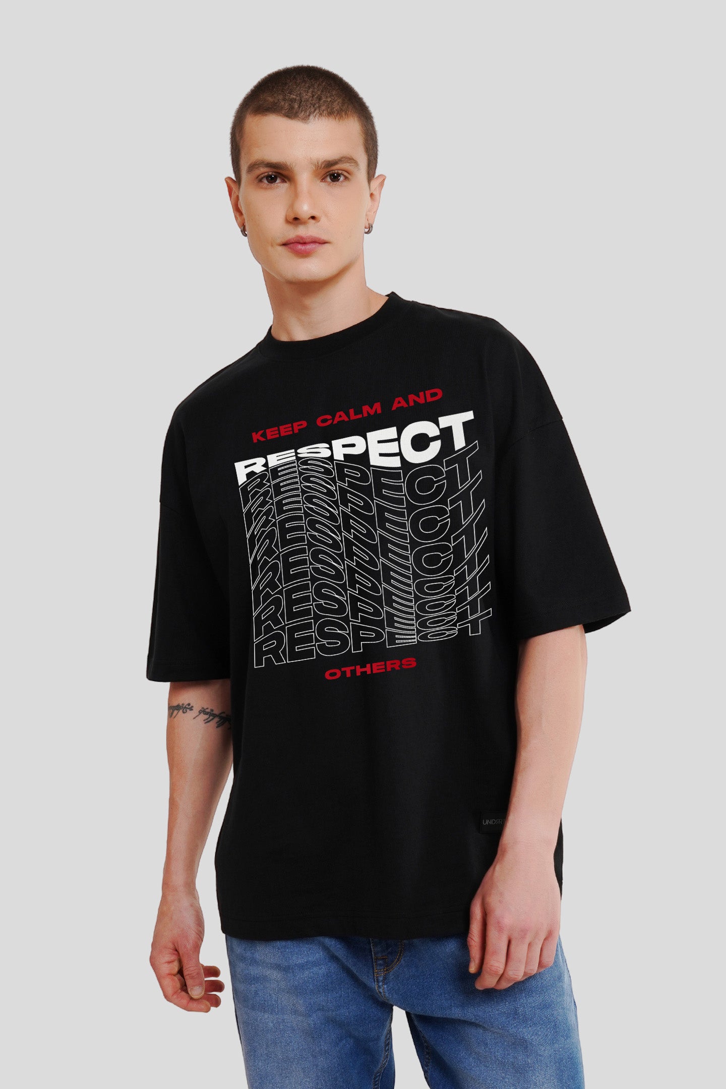 Keep Calm & Respect Black Printed Baggy T-Shirt