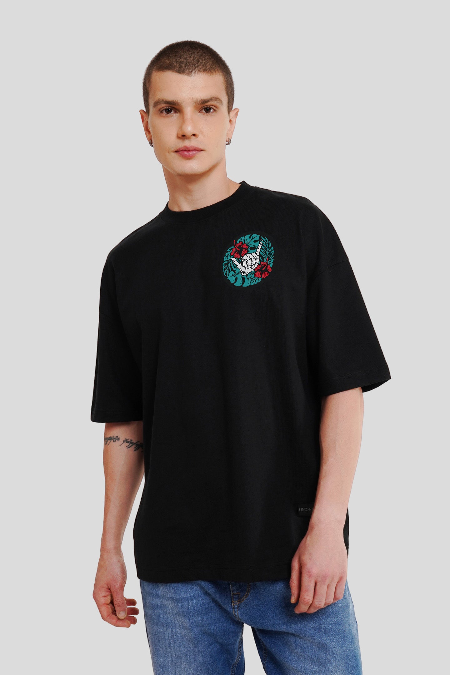 Skull Snake Black Printed T-Shirt Men Baggy Fit