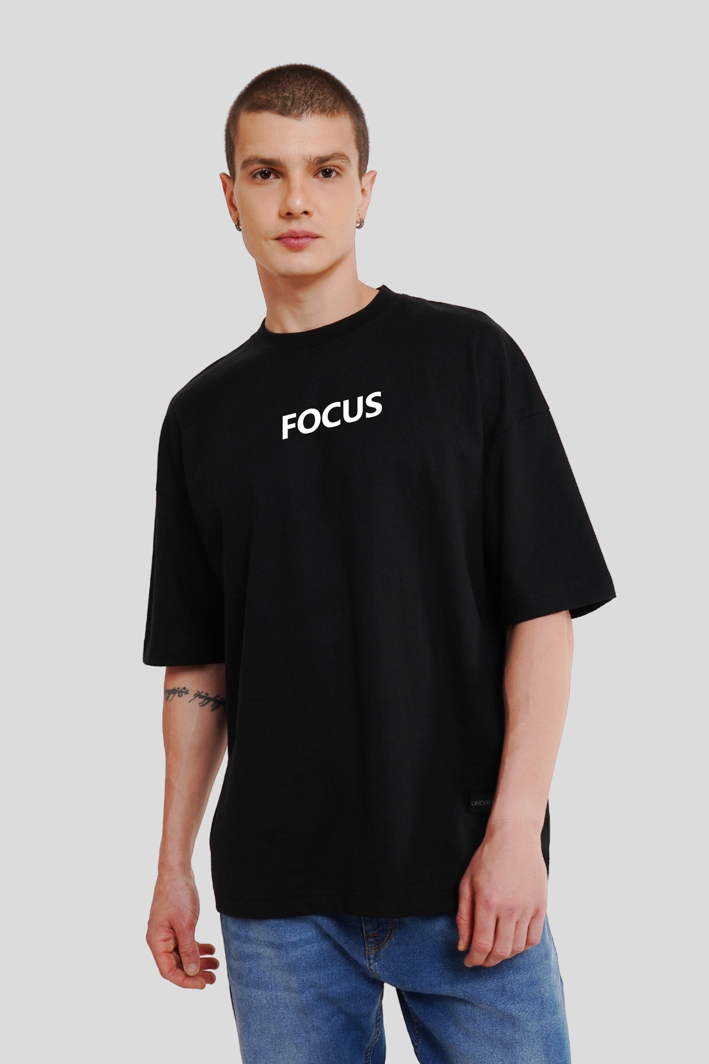 Focus Black Printed Baggy T-Shirt